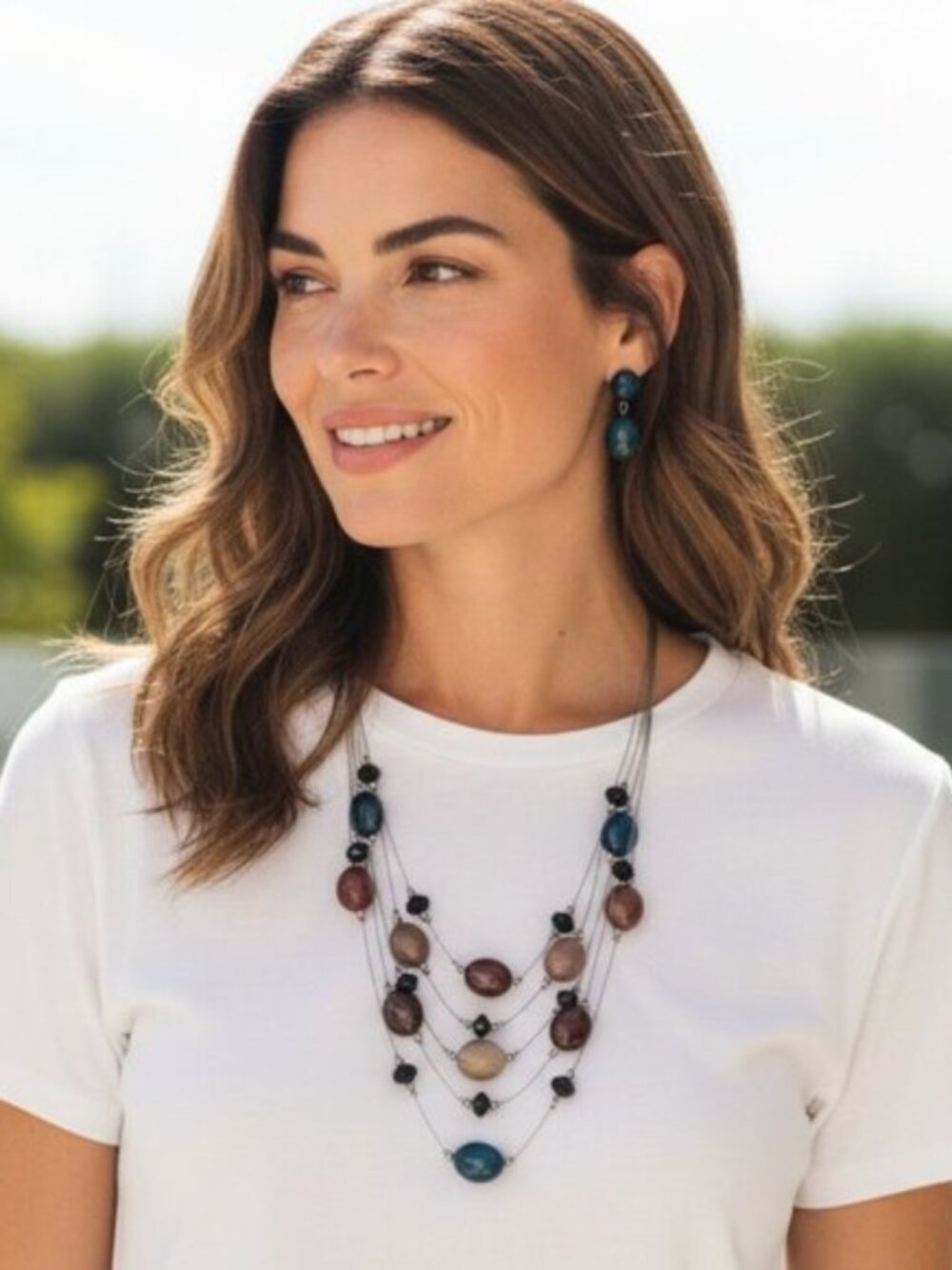 Colorful multistrand illusion bead necklace set, layered wire, multicolored